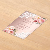 バラ金ゴールドピンクフローラレ結婚ース アクリル招待状 (レイダウン)