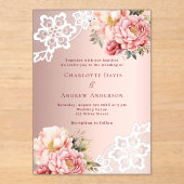 バラ金ゴールドピンクフローラレ結婚ース アクリル招待状 (正面)