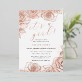 バラ金ゴールドピンクフローラ女の子ベビーシャワー 箔招待状 (立ち正面)