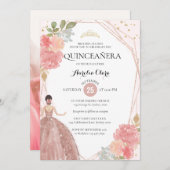 バラ金ゴールドピンクフローラ幾何学写真キンセアニラ 招待状 (正面/裏面)