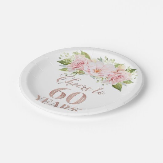 バラ金ゴールドピンクフローラ応援から60年誕生日 ペーパープレート (アングル)