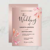 バラ金ゴールドピンクフローラ植物性結婚式招待状 ポストカード (正面/裏面)