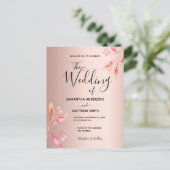 バラ金ゴールドピンクフローラ植物性結婚式招待状 ポストカード (スタンド正面)