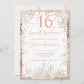 バラ金ゴールドピンクフローラ水の色Sweet 16写真 招待状 (正面)