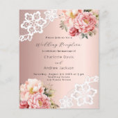 バラ金ゴールドピンクフローラ結婚式の招待状 (正面)