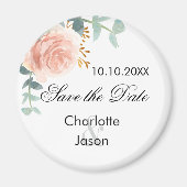 バラ金ゴールドピンクフローラ結婚式の日付を保存 マグネット (正面)