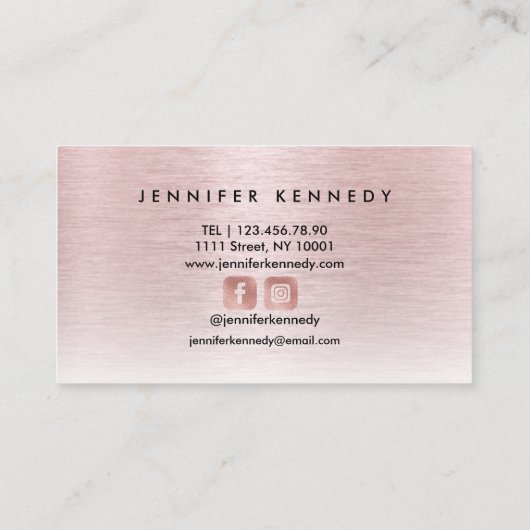 バラ金ゴールドピンクブラシ仕上げ金属モノグラエレガントム 名刺 (裏面)