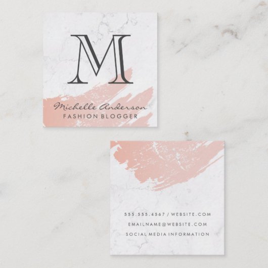 バラ金ゴールドピンクブラシ |大理石 |モノグラクラシックム スクエア名刺 (正面/裏面)