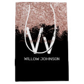 バラ金ゴールドピンクブラックガーリーグリッターダストモノグラム ミディアムペーパーバッグ (正面)