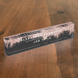 バラ金ゴールドピンクブラックガーリーグリッターダスト デスクネームプレート