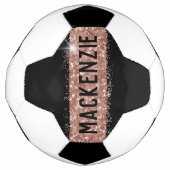 バラ金ゴールドピンクブラックスパークリーストライプモノグラム名 サッカーボール (正面)