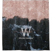 バラ金ゴールドピンクブラックマーブルグリッターダストモノグラム シャワーカーテン (正面)