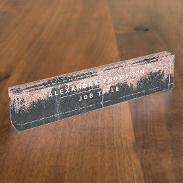 バラ金ゴールドピンクブラックマーブルグリッターダスト デスクネームプレート