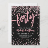 バラ金ゴールドピンクブラック40歳の誕生日 招待状 (正面)