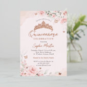 バラ金ゴールドピンクブルーミングバタフライキンセアニェラ 箔招待状 (立ち正面)