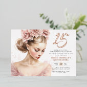 バラ金ゴールドピンクプリンセスキンセアニラバースデーパーティー 箔招待状 (立ち正面)