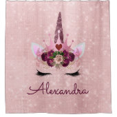 バラ金ゴールドピンクプリンセスユニコーンとモノグラム シャワーカーテン (正面)