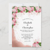 バラ金ゴールドピンクホワイトエレガントフローラ結婚ズ 招待状 (正面)
