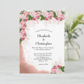 バラ金ゴールドピンクホワイトエレガントフローラ結婚ズ 招待状 (スタンド正面)