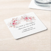 バラ金ゴールドピンクホワイトフローラ結婚トレンディー スクエアペーパーコースター (アングル)