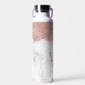 バラ金ゴールドピンクホワイトマーブルグリッターダストモノグラム ウォーターボトル (正面)
