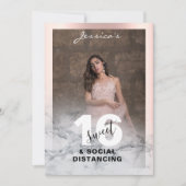 バラ金ゴールドピンクマーブルスイート16誕生日フォトシック 招待状 (正面)