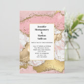 バラ金ゴールドピンクマーブル抽象芸術結婚ズ 招待状 (スタンド正面)