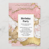 バラ金ゴールドピンクマーブル抽象芸術誕生日 招待状 (正面/裏面)