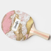 バラ金ゴールドピンクマーブル抽象芸術 卓球ラケット (横)