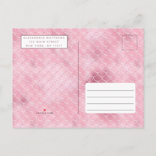 バラ金ゴールドピンクマーメイドテールプールマーブル誕生日 インビテーションポストカード (裏面)