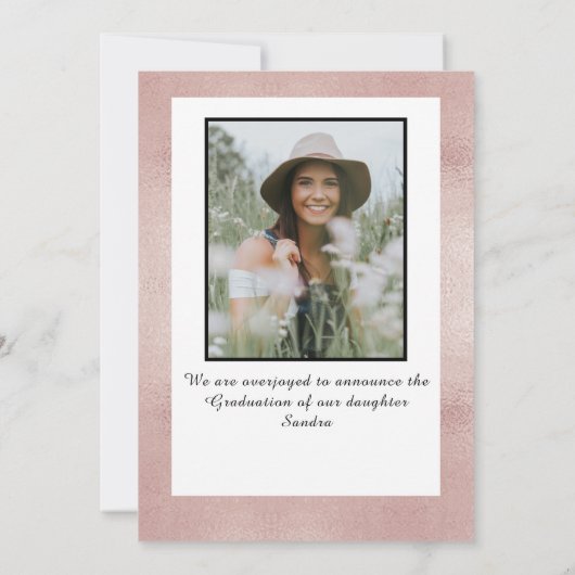 バラ金ゴールドピンクミニマリストフレーム卒業 案内状 (裏面)