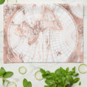 バラ金ゴールドピンクメタルグリッターアンティークワールドマップ キッチンタオル (折り畳み)