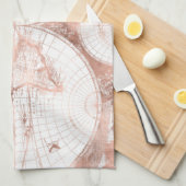 バラ金ゴールドピンクメタルグリッターアンティークワールドマップ キッチンタオル (四つ折り)