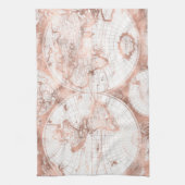 バラ金ゴールドピンクメタルグリッターアンティークワールドマップ キッチンタオル (縦)