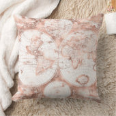 バラ金ゴールドピンクメタルグリッターアンティークワールドマップ クッション (ブランケット)