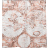 バラ金ゴールドピンクメタルグリッターアンティークワールドマップ シャワーカーテン (正面)