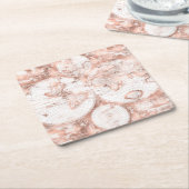 バラ金ゴールドピンクメタルグリッターアンティークワールドマップ スクエアペーパーコースター (アングル)