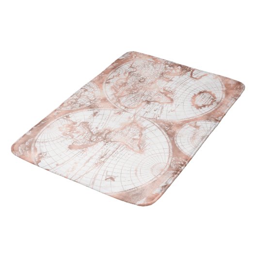 バラ金ゴールドピンクメタルグリッターアンティークワールドマップ バスマット (アングル)