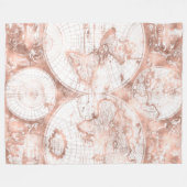 バラ金ゴールドピンクメタルグリッターアンティークワールドマップ フリースブランケット (正面(横))