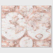 バラ金ゴールドピンクメタルグリッターアンティークワールドマップ ラッピングペーパー (フラット)