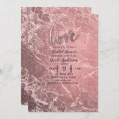 バラ金ゴールドピンクモダングラムマーブルブライダルシャワー 招待状 (正面/裏面)