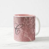 バラ金ゴールドピンクモダントレンディーグラムマーブルシック ツートーンマグカップ (正面右)
