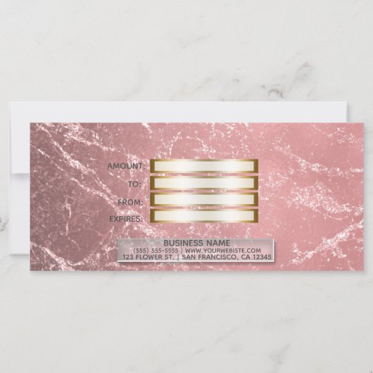 バラ金ゴールドピンクモダン大理石ギフト証明書 (裏面)