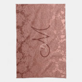 バラ金ゴールドピンクモノグラムフローラクモダンラシー キッチンタオル (縦)