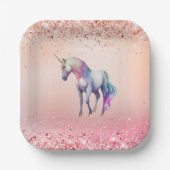 バラ金ゴールドピンクユニコーンスパークル ペーパープレート (正面)