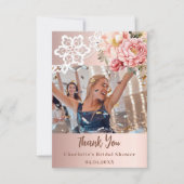 バラ金ゴールドピンクレースブライダルシャワー写真 サンキューカード (正面)
