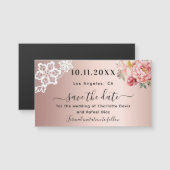 バラ金ゴールドピンクレース結婚式Dateマグネットを保存 (正面/裏面)