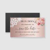 バラ金ゴールドピンクレース誕生日Dateマグネットを保存 (正面/裏面)