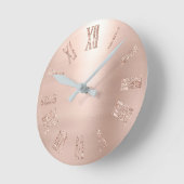 バラ金ゴールドピンクローズグリッターミニマル赤面 ラウンド壁時計 (傾斜)