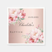 バラ金ゴールドピンクローズ花模様エレガント洗礼 スタンダードカクテルナプキン (正面)